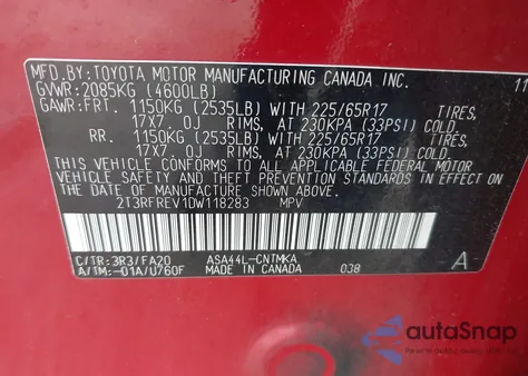 2013 Toyota Rav4 Xle из США, поврежденный, VIN 2T3RFREV1DW118283